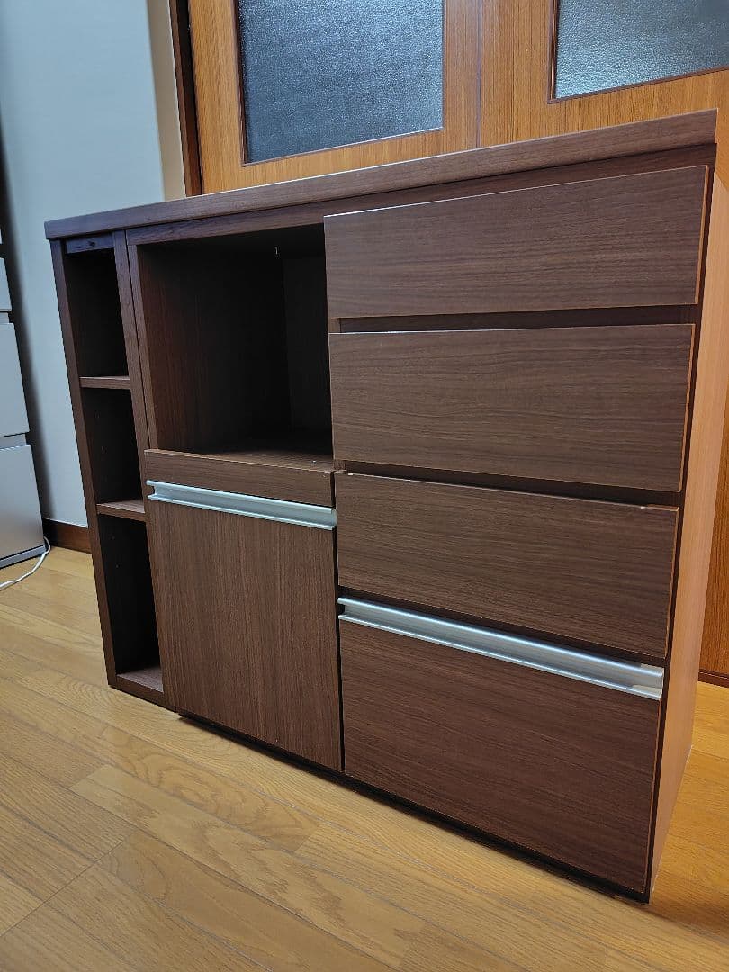 ブラウン キッチンカウンター 引き出し付き