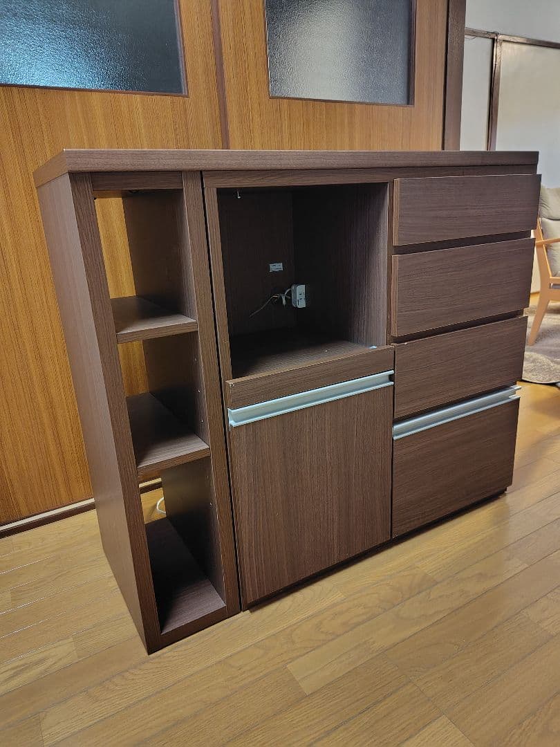 ブラウン キッチンカウンター 引き出し付き