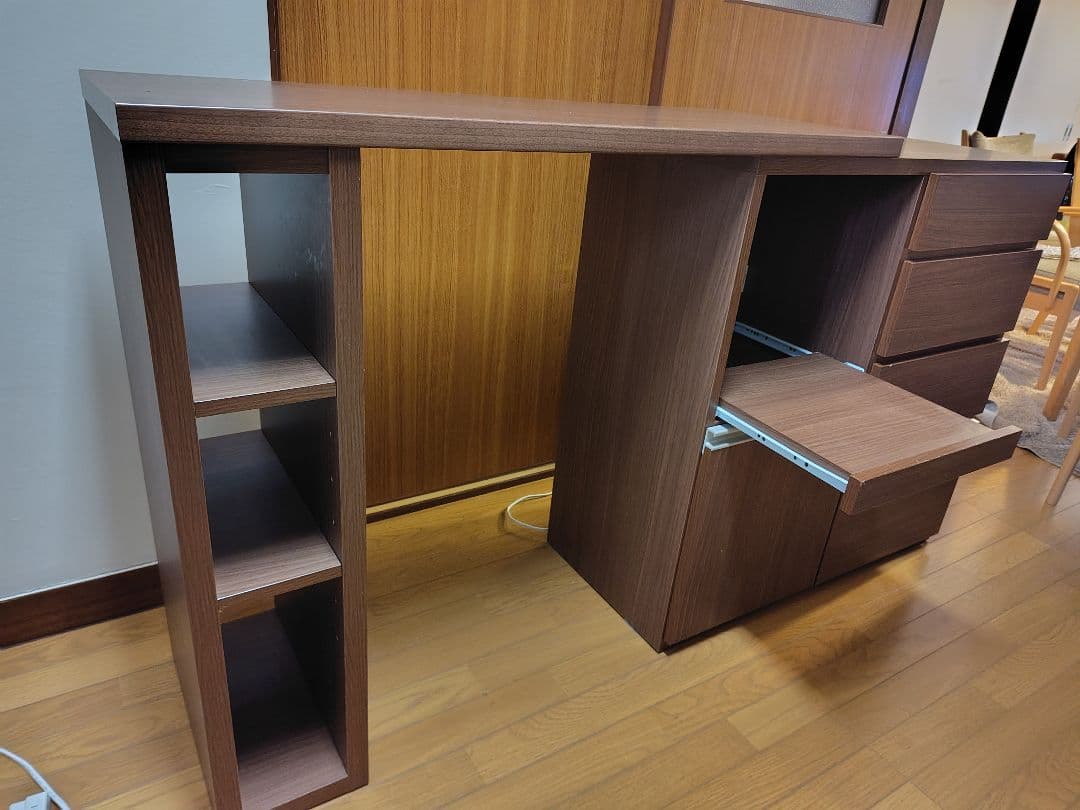 ブラウン キッチンカウンター 引き出し付き