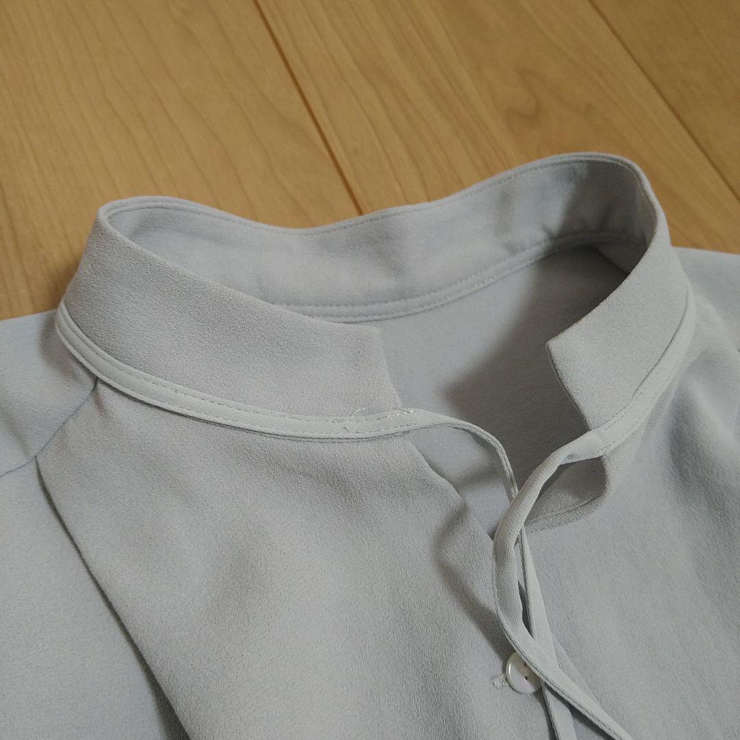 【美品】ソージュ　SOEJU　ジョーゼットリボンブラウス　Мサイズ　ブルーグレー
