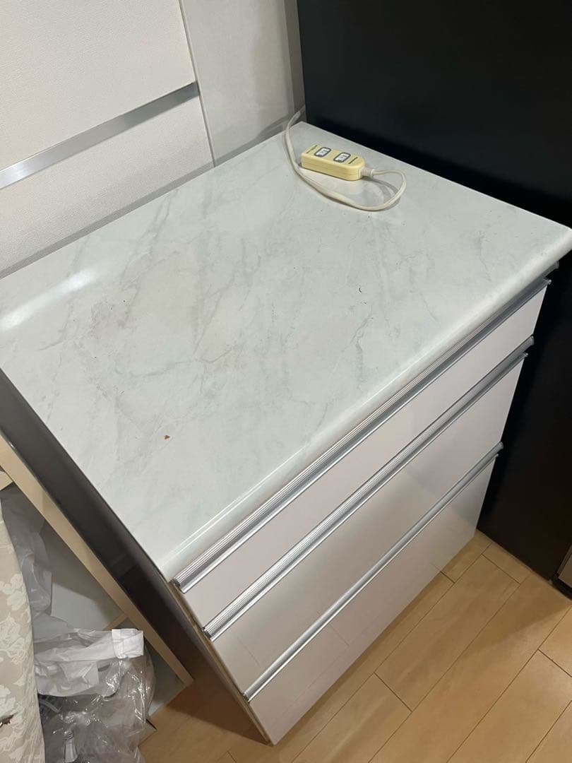 ホワイトキッチンカウンター 3引き出し