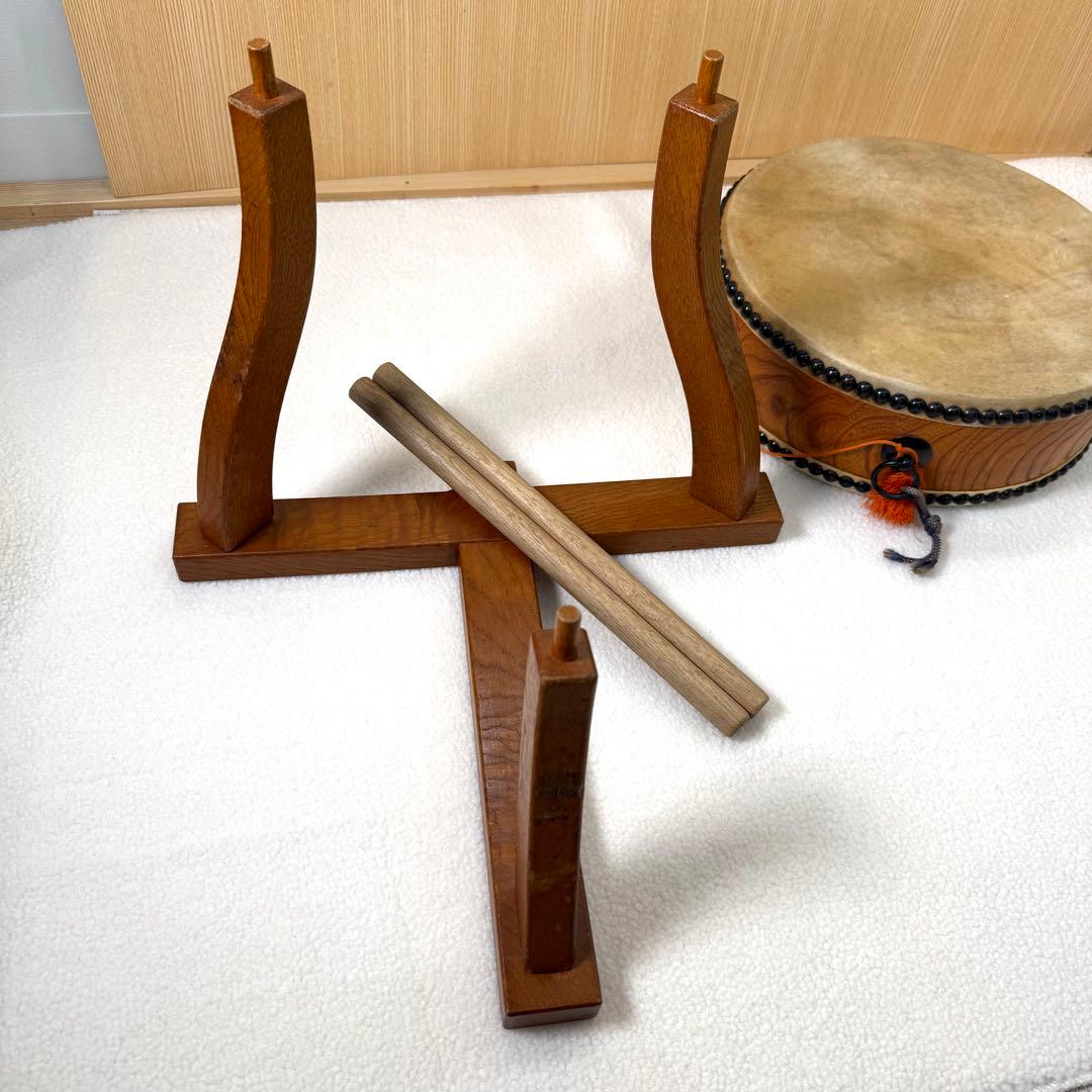 宮本卯之助　和太鼓 和楽器 平太鼓 太鼓台 直径約30cm 高さ約10cm 台座