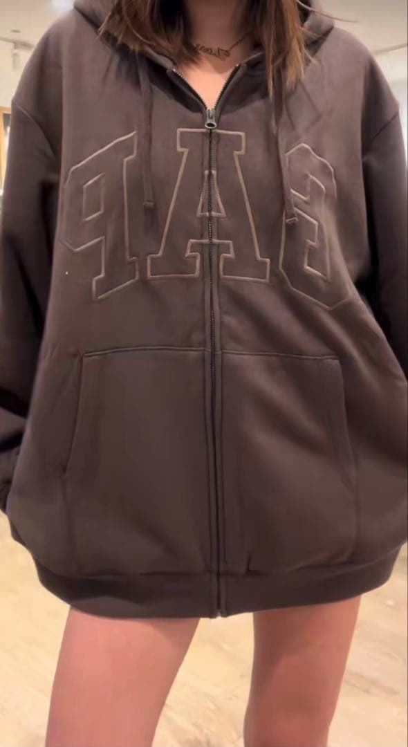 【完売品 】GAP ギャップ 裏ボア ジップアップパーカー　ブラウン　S