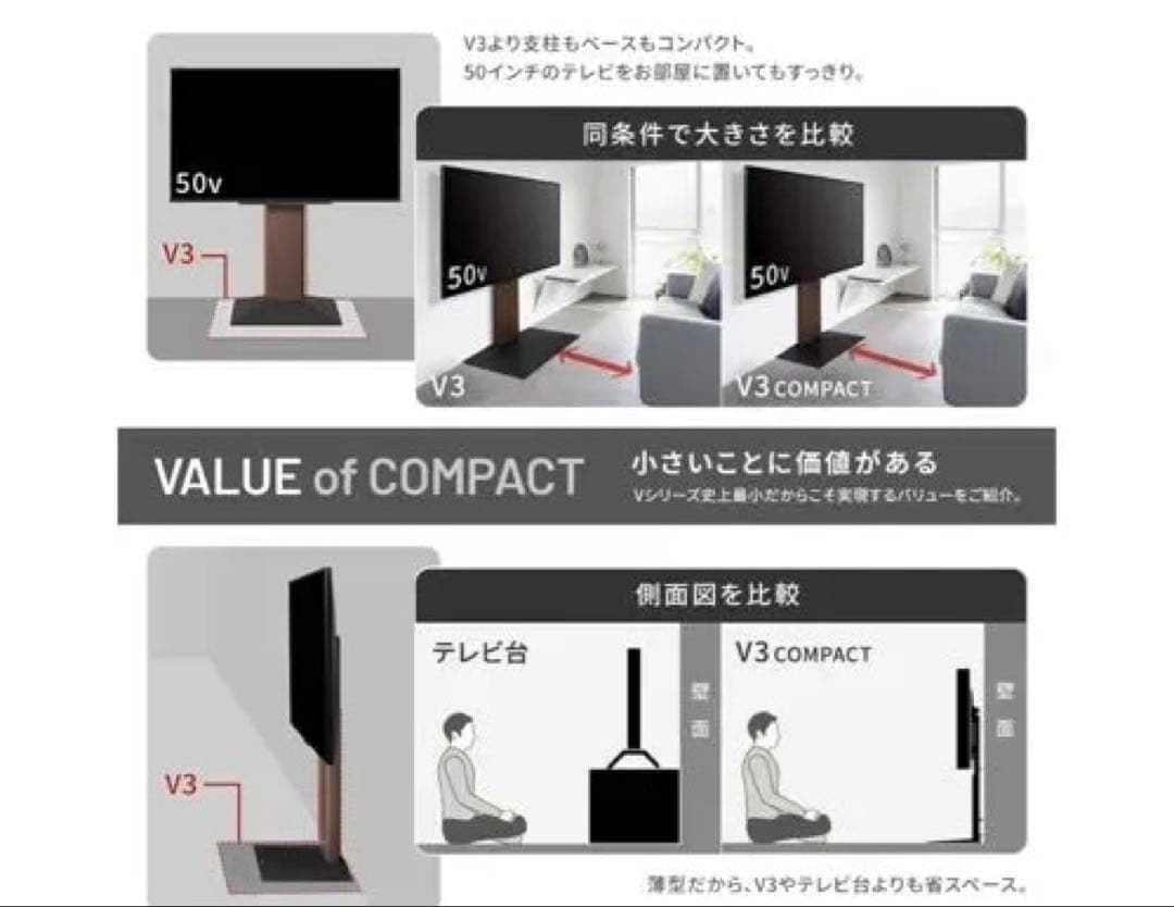 24～55型対応WALL テレビスタンドV3COMPACT ホワイトオーク