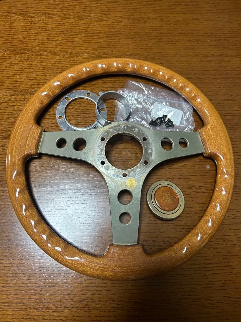 オバ ウッド ステアリング 35パイ 美品 ハンドル 当時物 旧車 オバハン