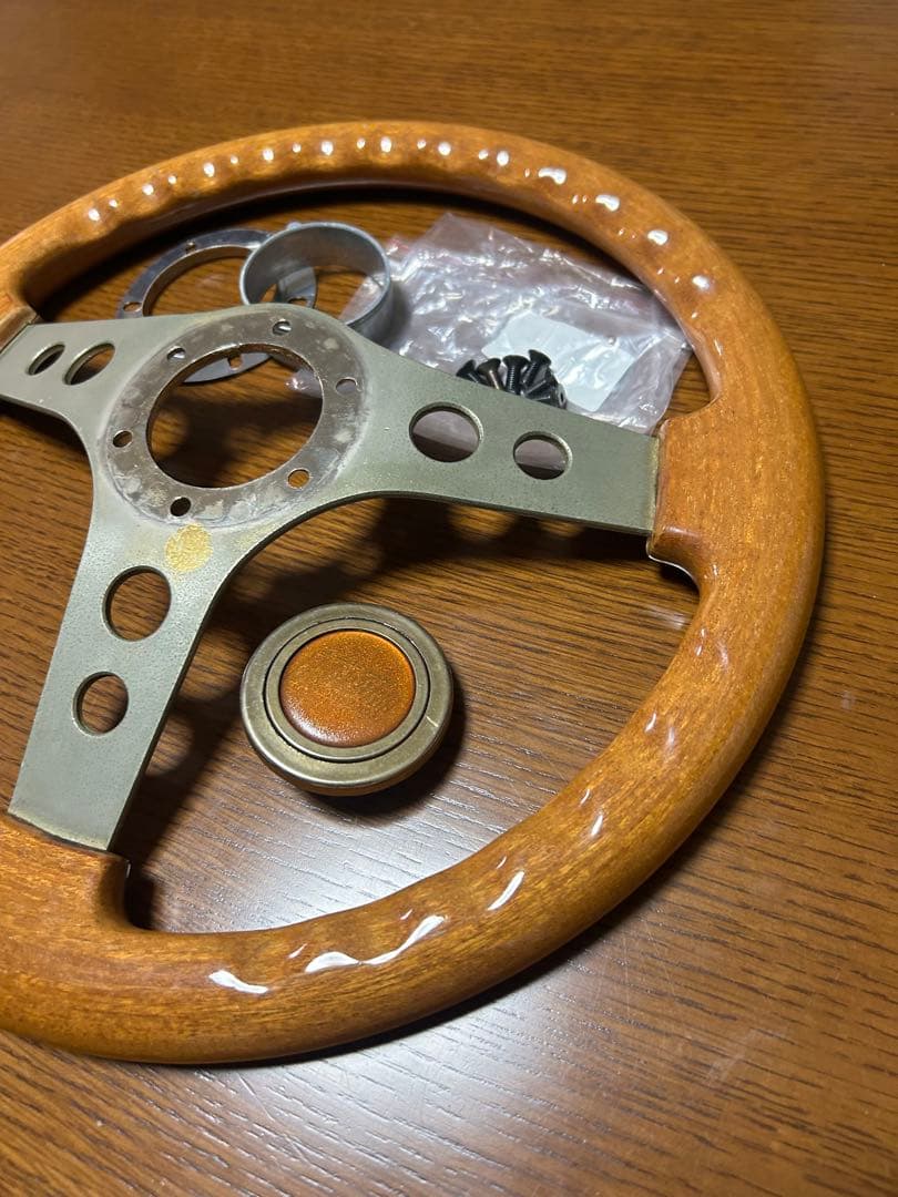 オバ ウッド ステアリング 35パイ 美品 ハンドル 当時物 旧車 オバハン