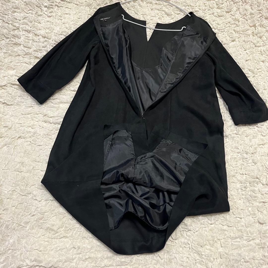 希少46サイズ4L【23区】黒 スエード風 ワンピース チュニック ストレッチ