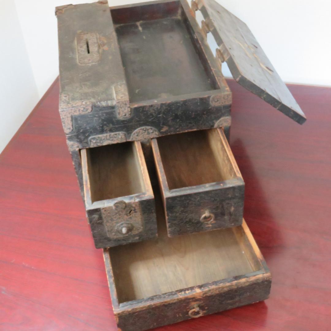 銭函 木箱 江戸 明治 男前インテリア 貯金箱 小物入れ 珍品