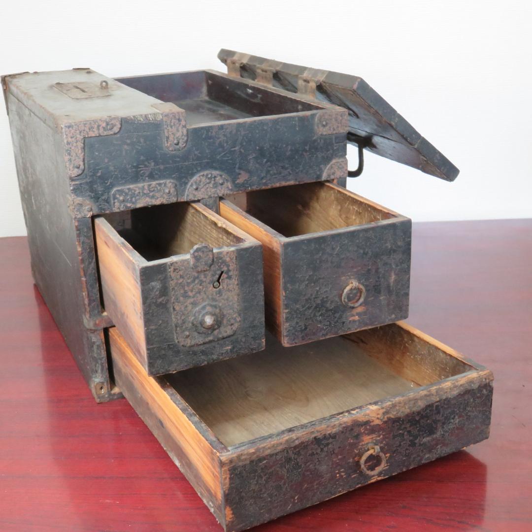 銭函 木箱 江戸 明治 男前インテリア 貯金箱 小物入れ 珍品