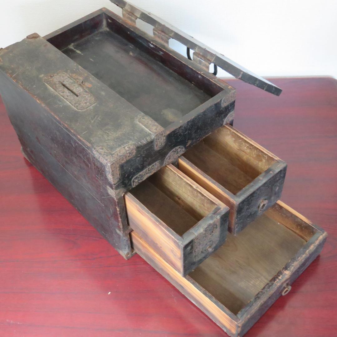 銭函 木箱 江戸 明治 男前インテリア 貯金箱 小物入れ 珍品