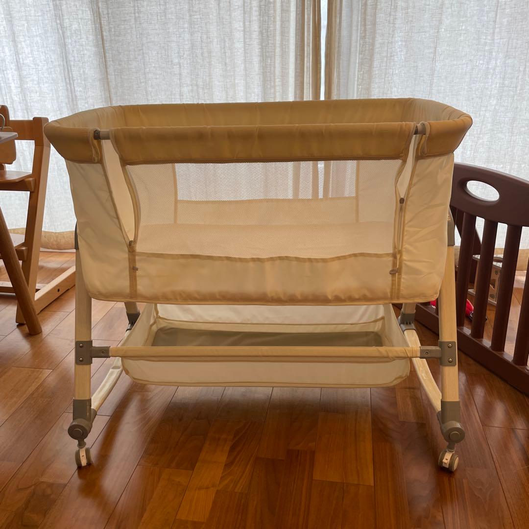 お値下げ！Oqhvup ベビーベッド 折り畳み ハイローベッド ベージュ 新生児