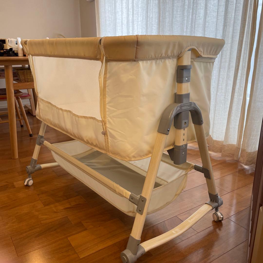 お値下げ！Oqhvup ベビーベッド 折り畳み ハイローベッド ベージュ 新生児