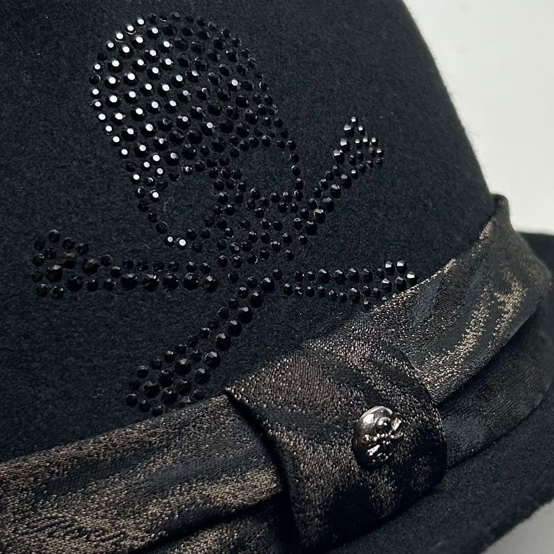 【極美品】Roen/ロエン/ウールハット/レオパード/スカルストーン/ブラック