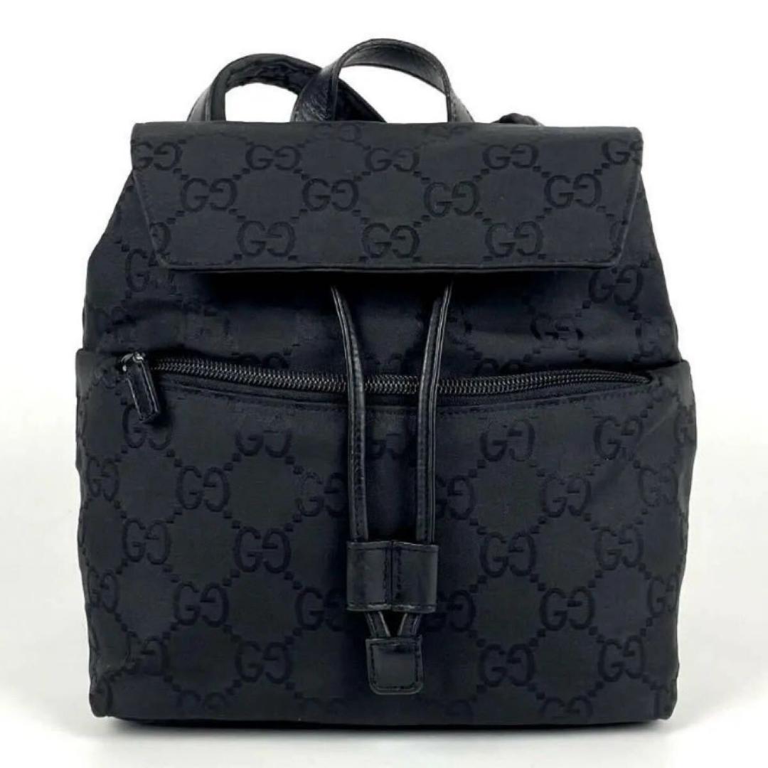 希少 極美品◆ GUCCI ◆リュック 巾着型 GGキャンバス ナイロン レザー