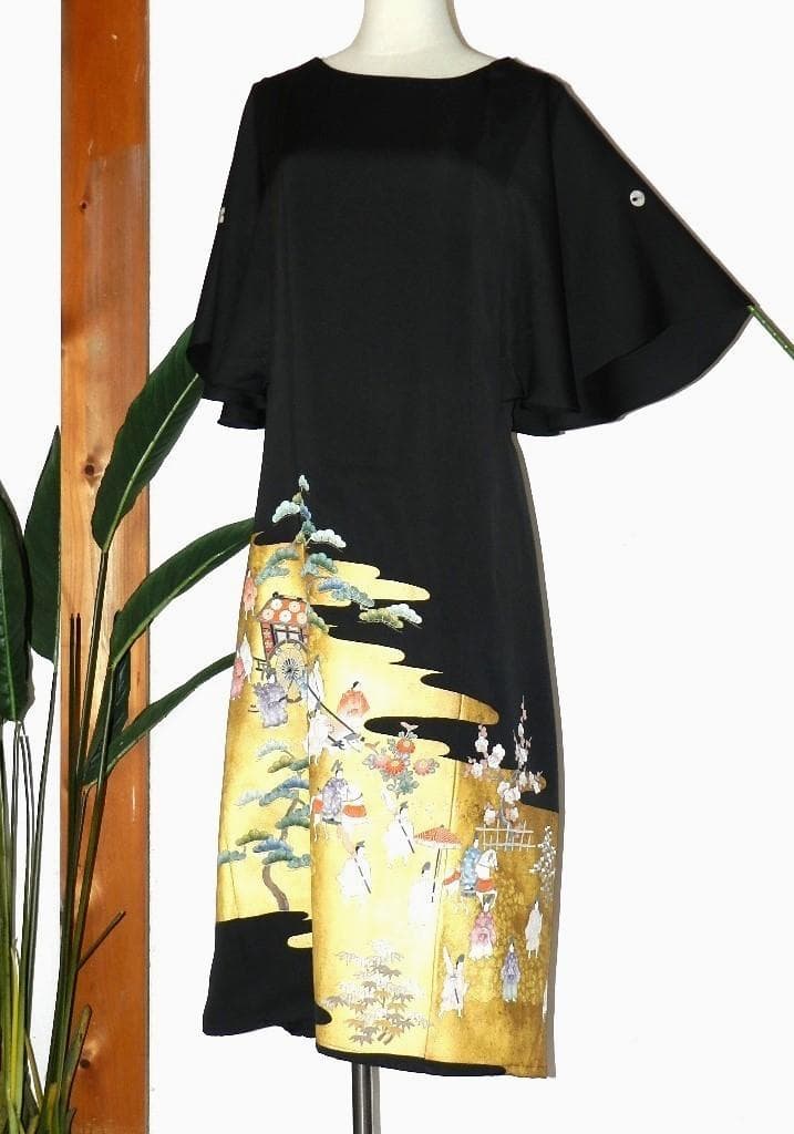 留袖　ワンピース　ドレス　フレアー袖　手書き友禅染　正絹　461　夢ちりめん