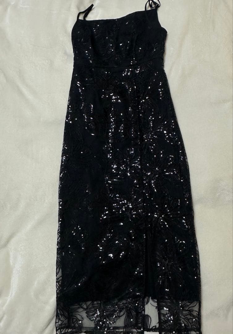 Leja-フリルチュールスリーブリボンIラインワンピースドレス結婚式