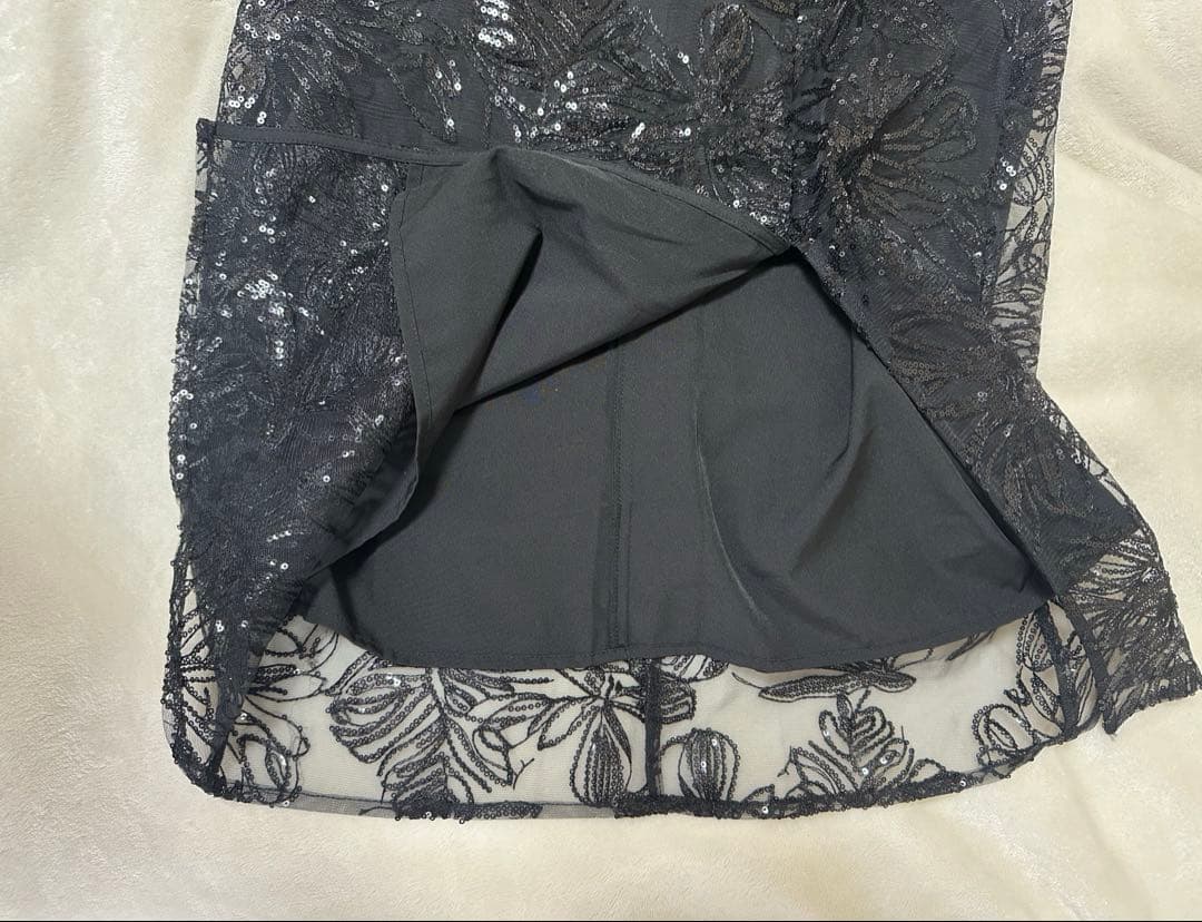 Leja-フリルチュールスリーブリボンIラインワンピースドレス結婚式