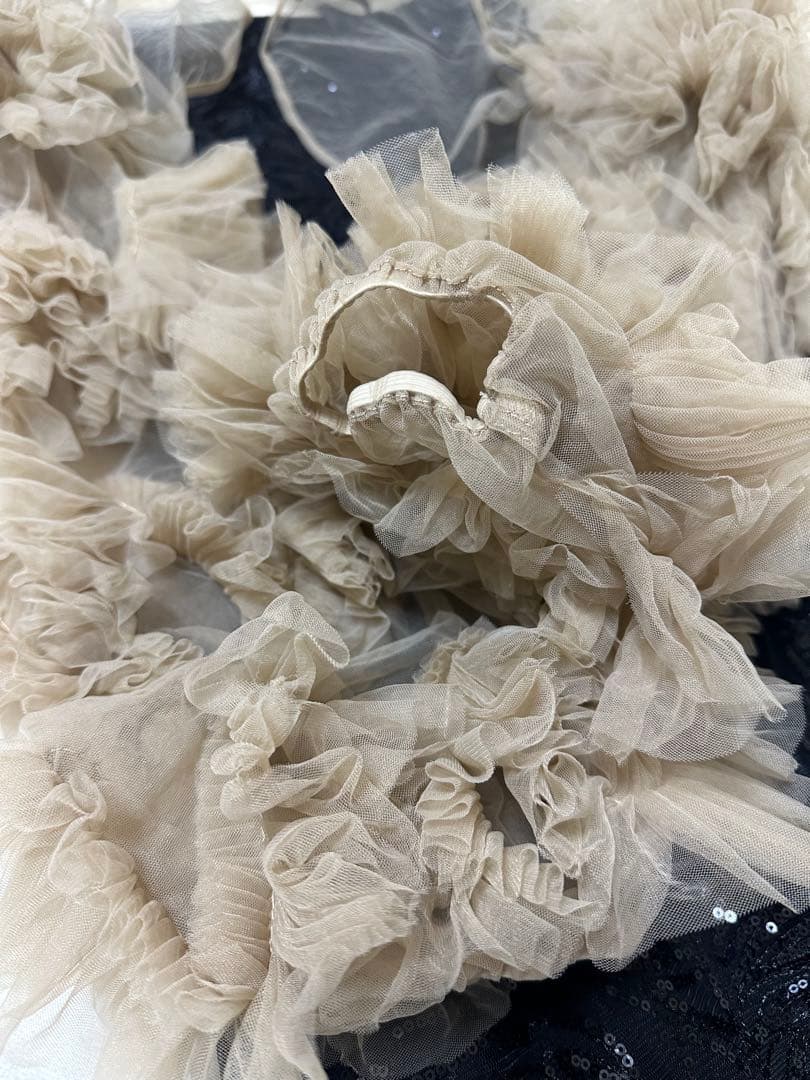 Leja-フリルチュールスリーブリボンIラインワンピースドレス結婚式