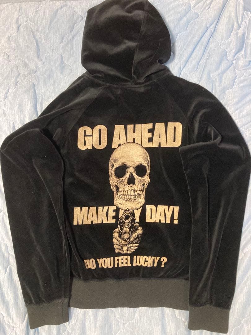 ヒステリックグラマー スカル スダッズ　ベロア　パーカー　GO AHEAD