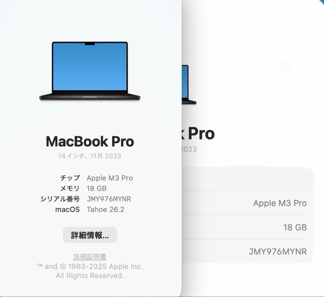 MacBookプロ M3 18GB SSD1T【スペースブラック】