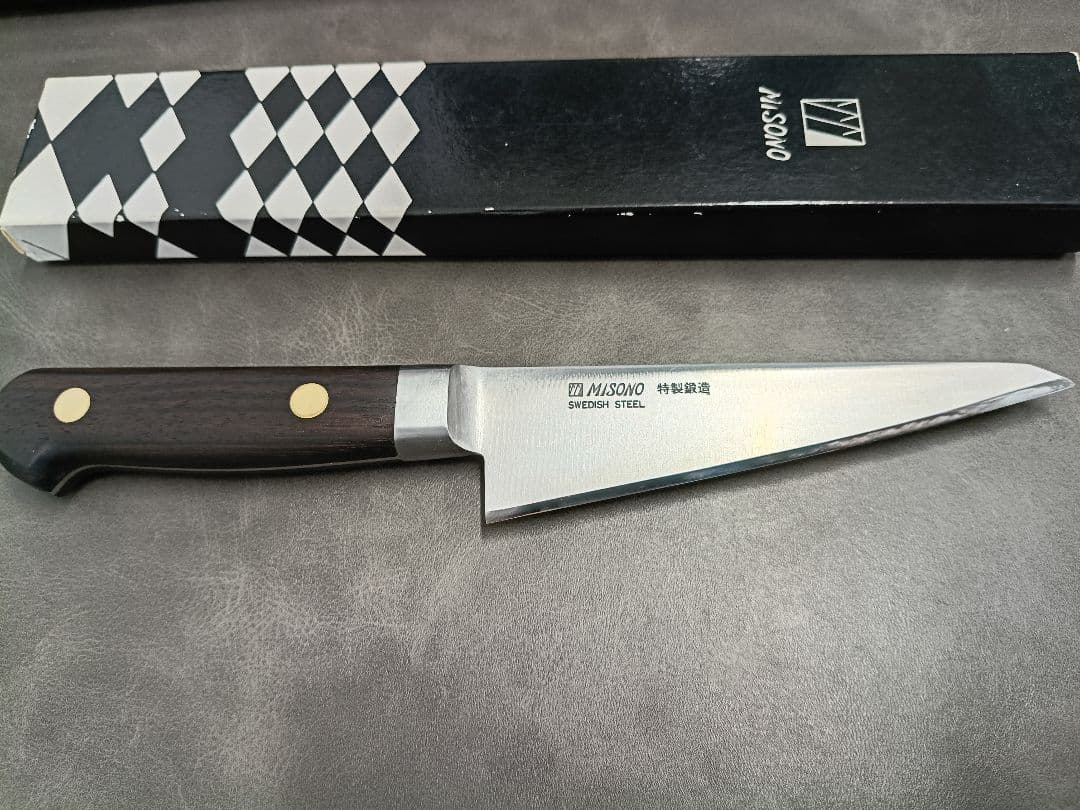 【希少】縞黒檀柄 MISONO ミソノ スウェーデン鋼 骨スキ角 包丁