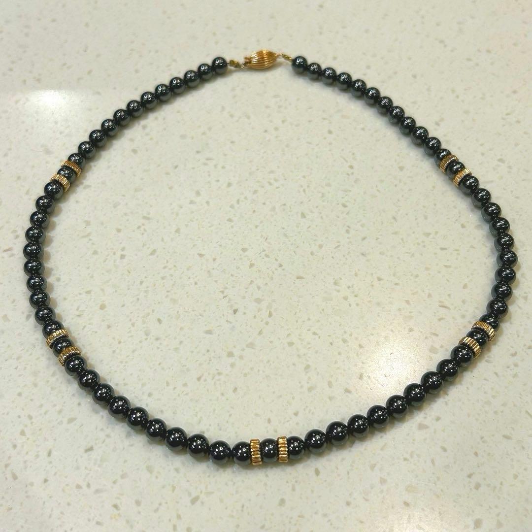 【14K刻印】ヘマタイト ネックレス ゴールドパーツ ヴィンテージ シック