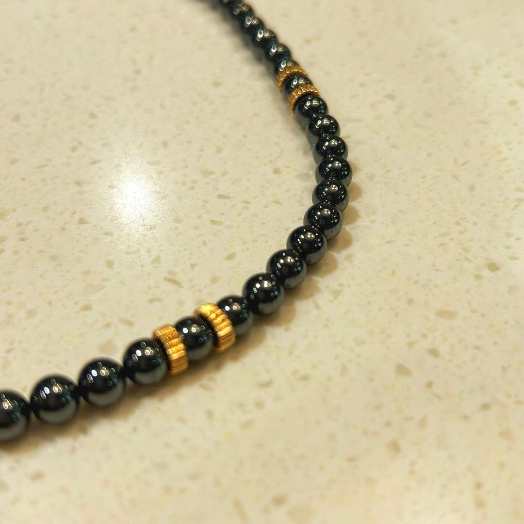 【14K刻印】ヘマタイト ネックレス ゴールドパーツ ヴィンテージ シック