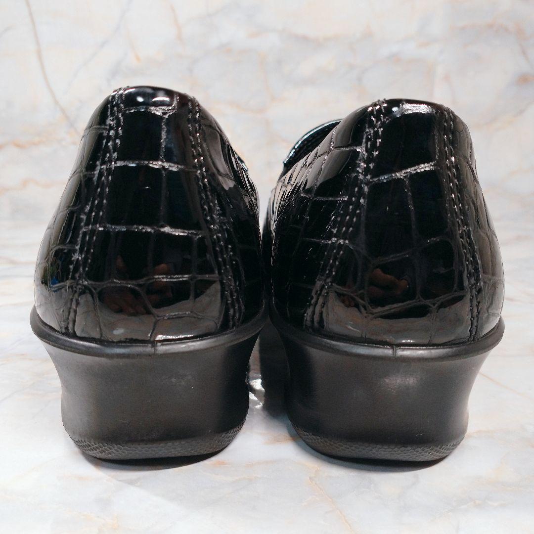 ECCO Felicia クロコ型押し 本革 エナメル ローファー 38