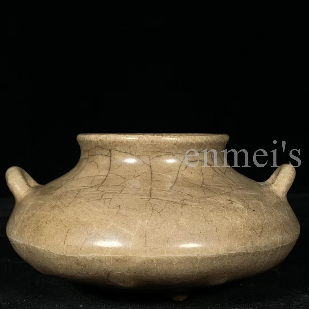 中国古美術・宋代 哥窯 双耳炉 灰青釉・観賞用・香炉・装飾品・縁起物・文房置物