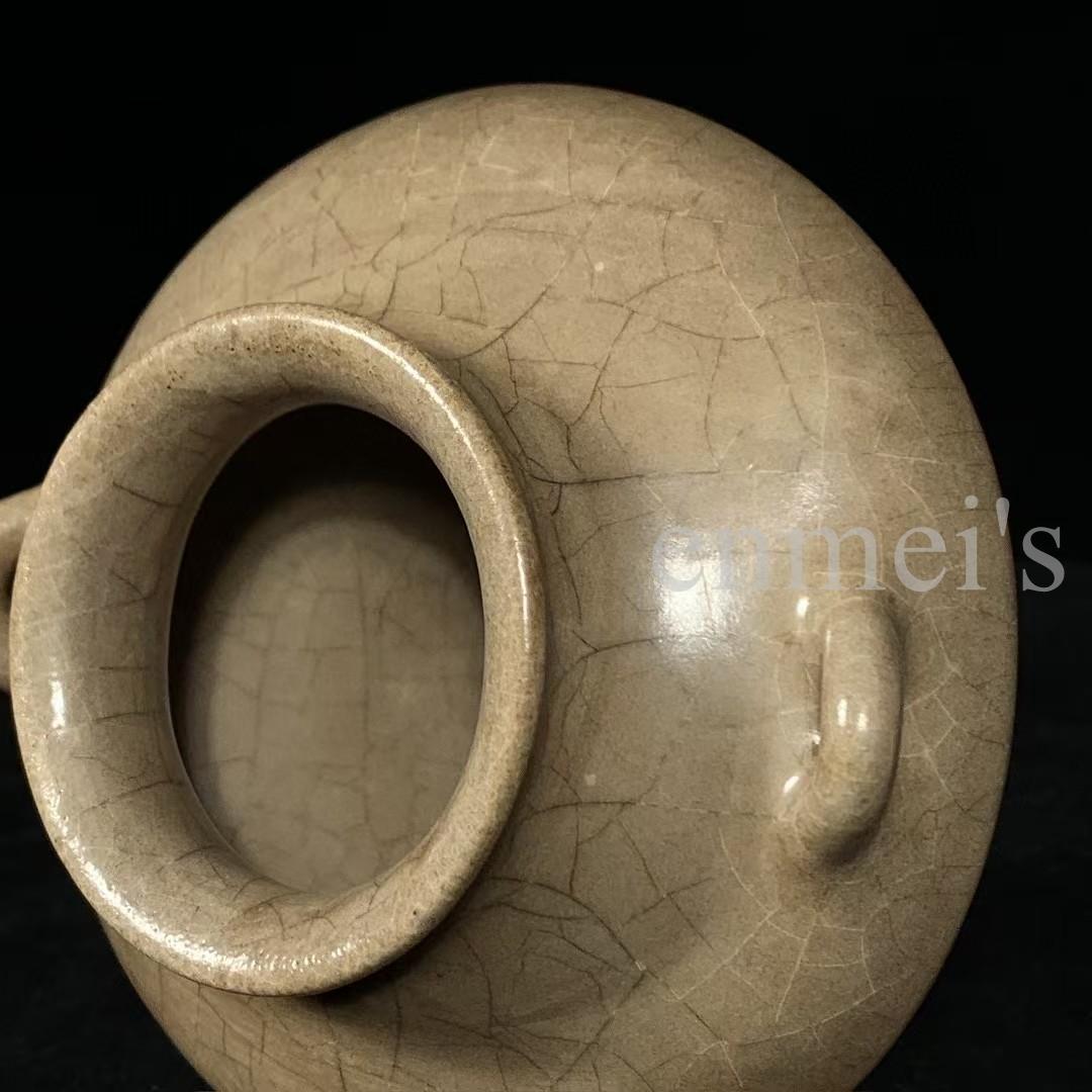 中国古美術・宋代 哥窯 双耳炉 灰青釉・観賞用・香炉・装飾品・縁起物・文房置物