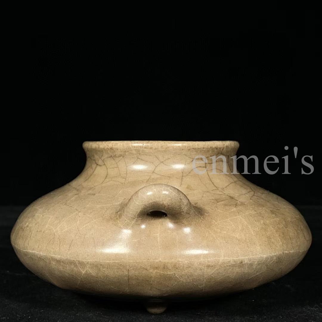中国古美術・宋代 哥窯 双耳炉 灰青釉・観賞用・香炉・装飾品・縁起物・文房置物