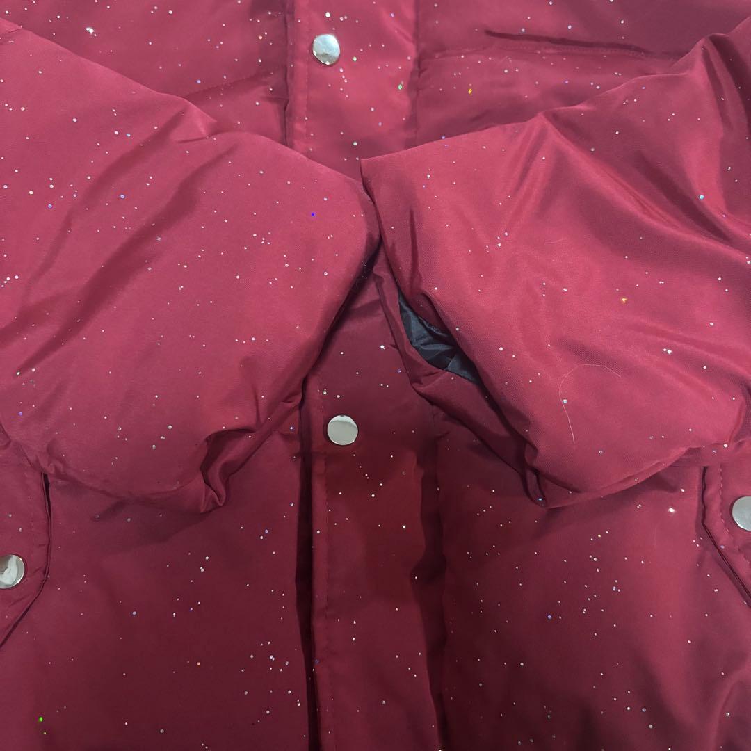 ラメ入り ダウンジャケット 赤 Lサイズ ゴシックロゴ Y2K ストリート 中綿