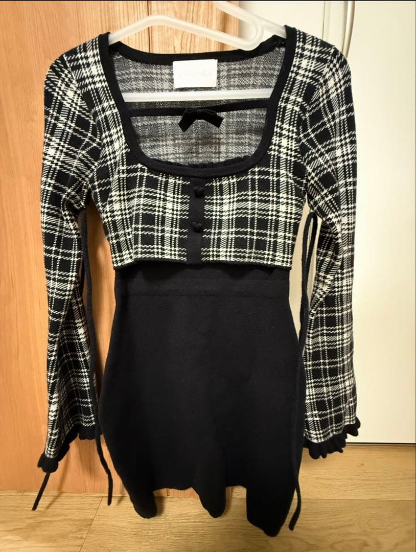 honey mew チェックリボンドッキングワンピース