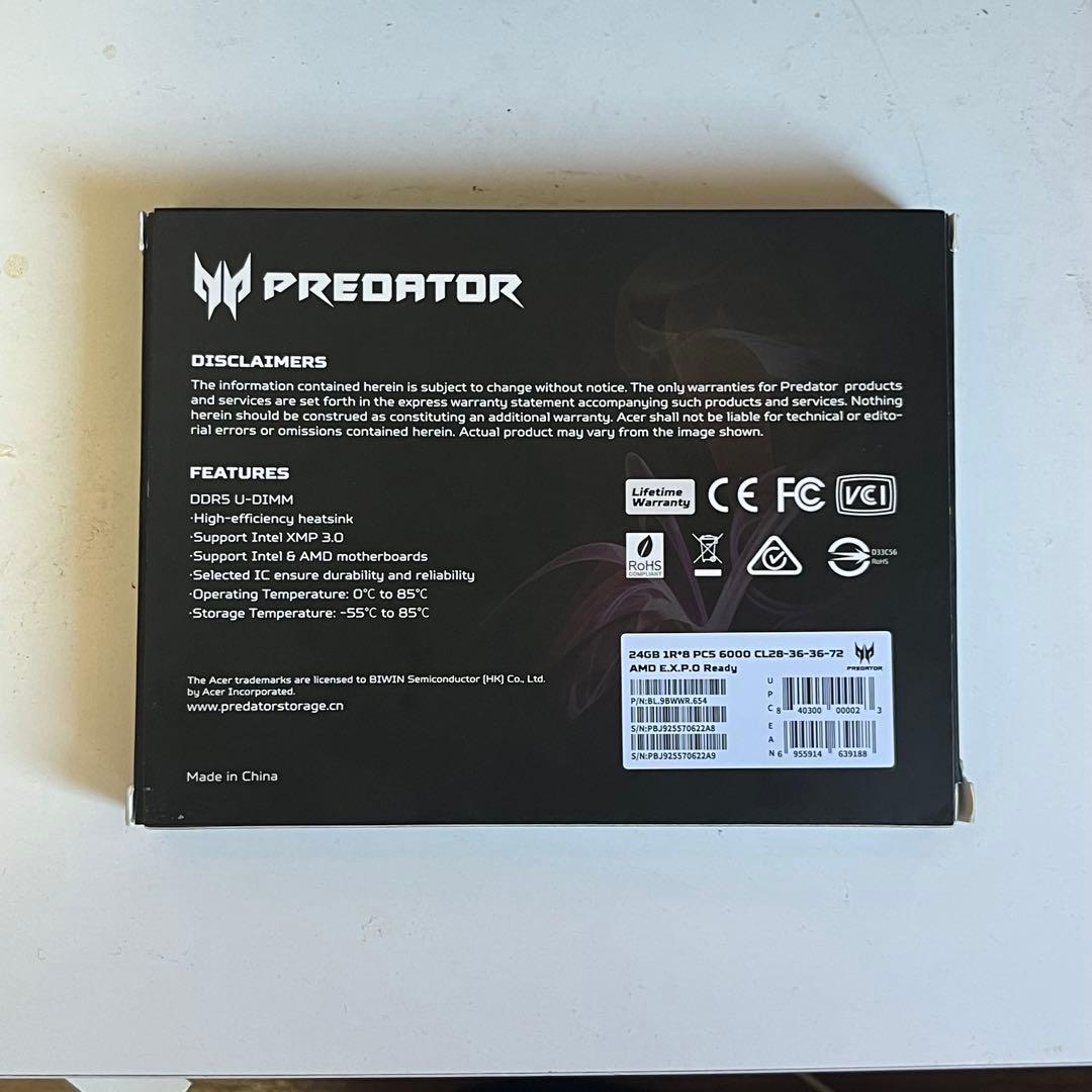 Predator DDR5 48GB(2×24GB) 6000MHz