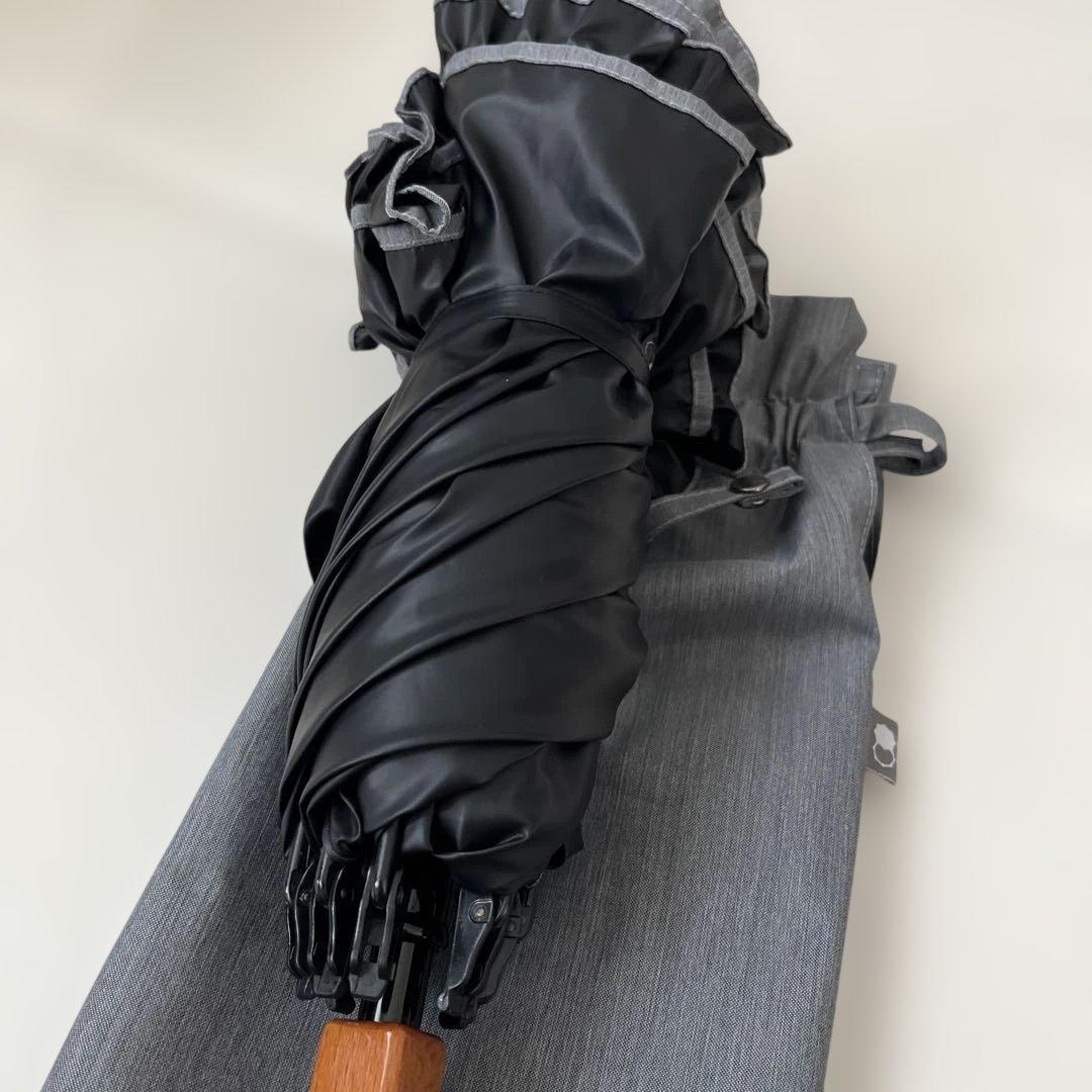 フリル付き折りたたみ日傘 グレー　サンバリア　遮光100