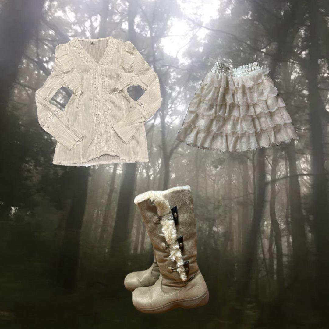 フェアリーグランジ 森ガール 全身セット フリル レース スカート ブーツ