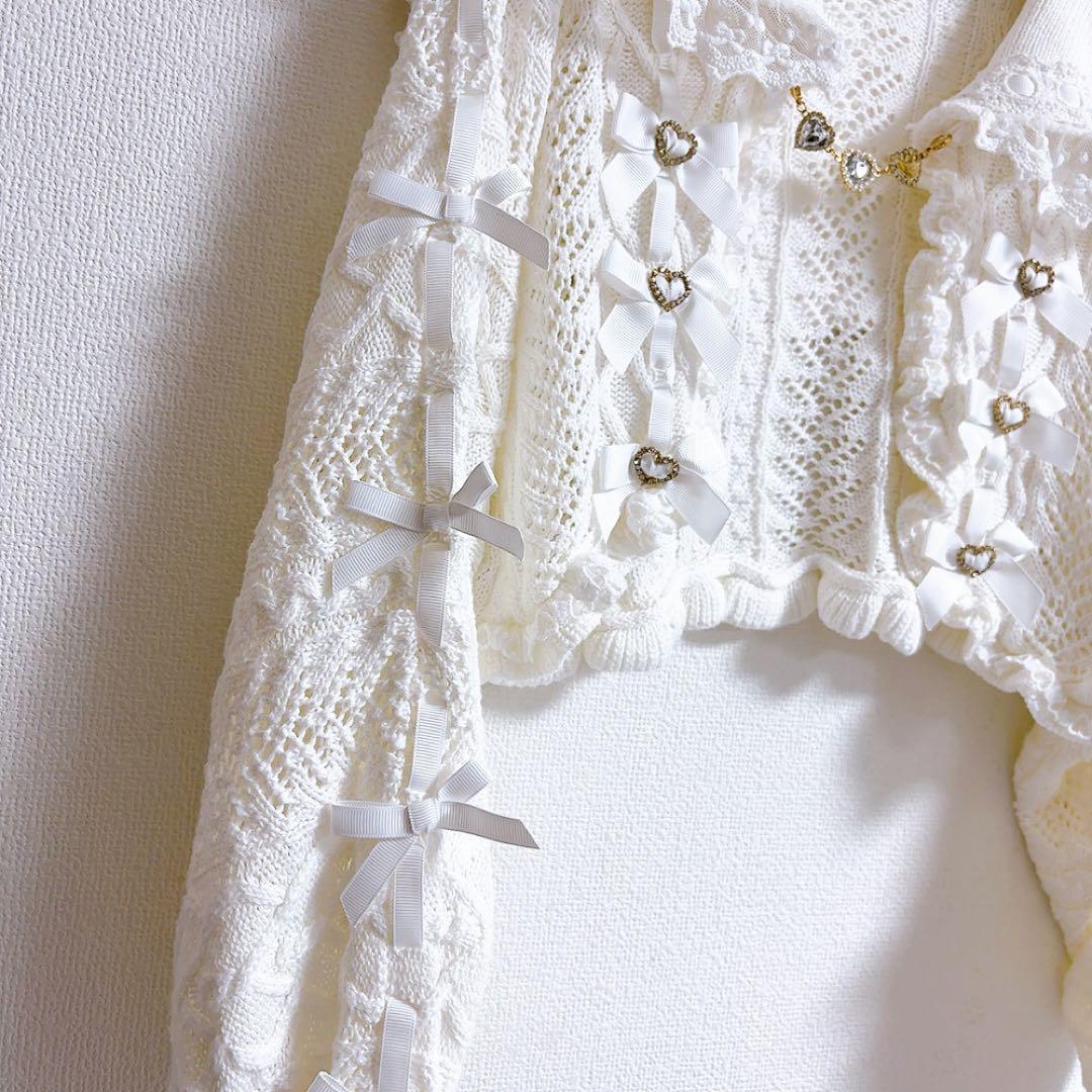 LIZLISA✨クロップド透かしセーラーカーディガン　ハート　リボン　ケーブル