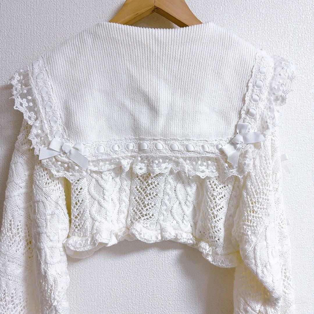 LIZLISA✨クロップド透かしセーラーカーディガン　ハート　リボン　ケーブル