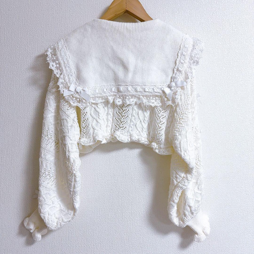 LIZLISA✨クロップド透かしセーラーカーディガン　ハート　リボン　ケーブル