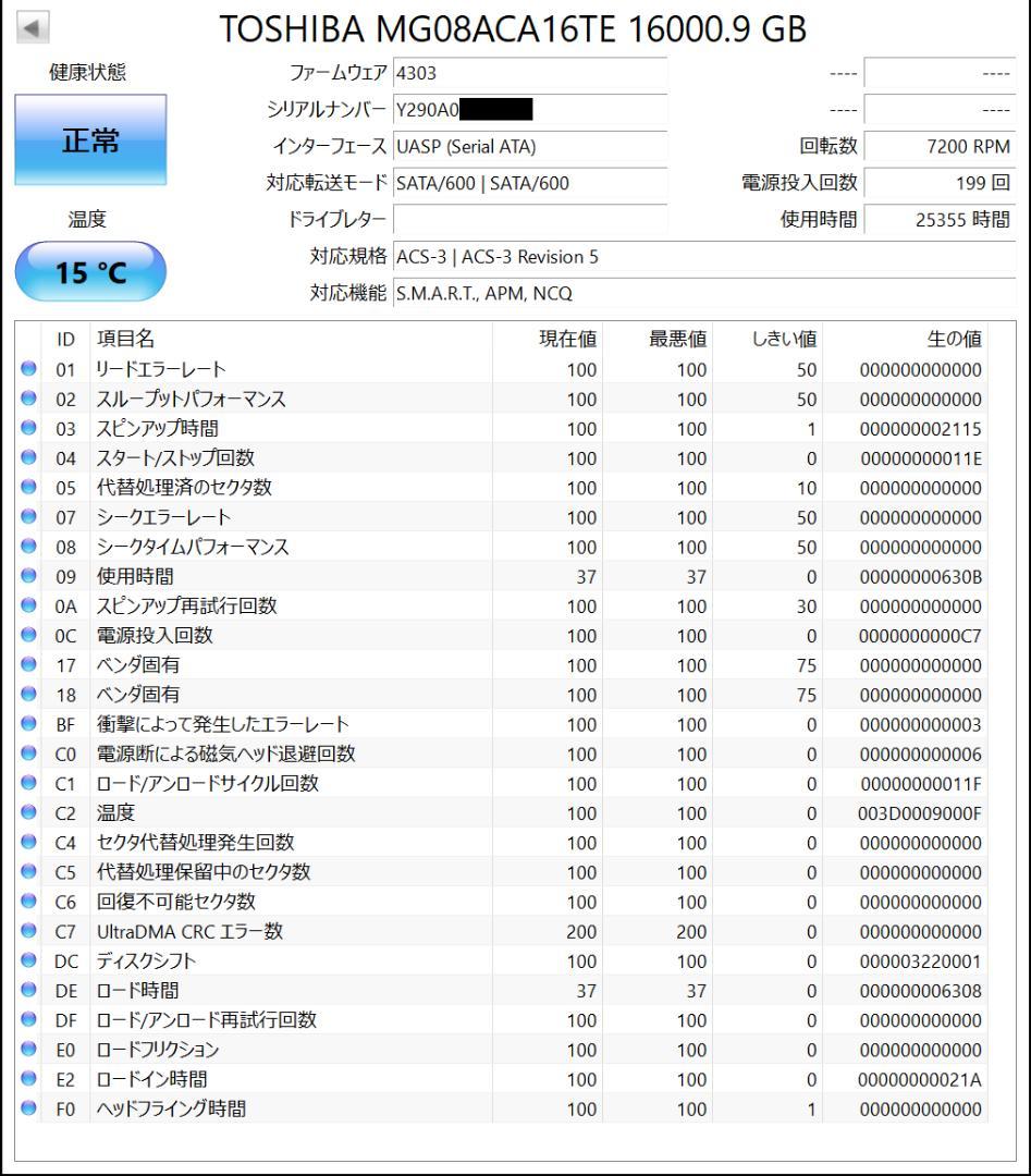 TOSHIBA 内蔵ハードディスク 16TB MG08ACA16TE ①