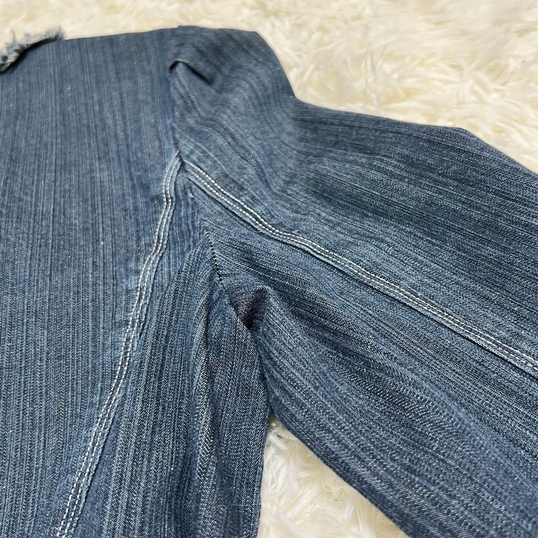 【美品】エムズグレイシー ノーカラー デニム ジャケット フリンジ 日本製