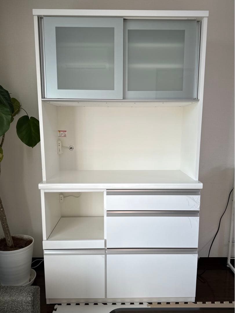 食器棚 カップボード 幅98 送料込み 鏡面ホワイト