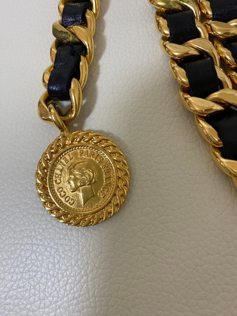 CHANEL シャネル チェーンベルト ココマーク メダル ゴールド×ブラック