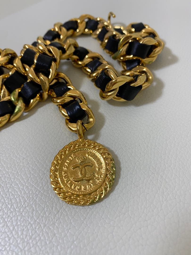 CHANEL シャネル チェーンベルト ココマーク メダル ゴールド×ブラック