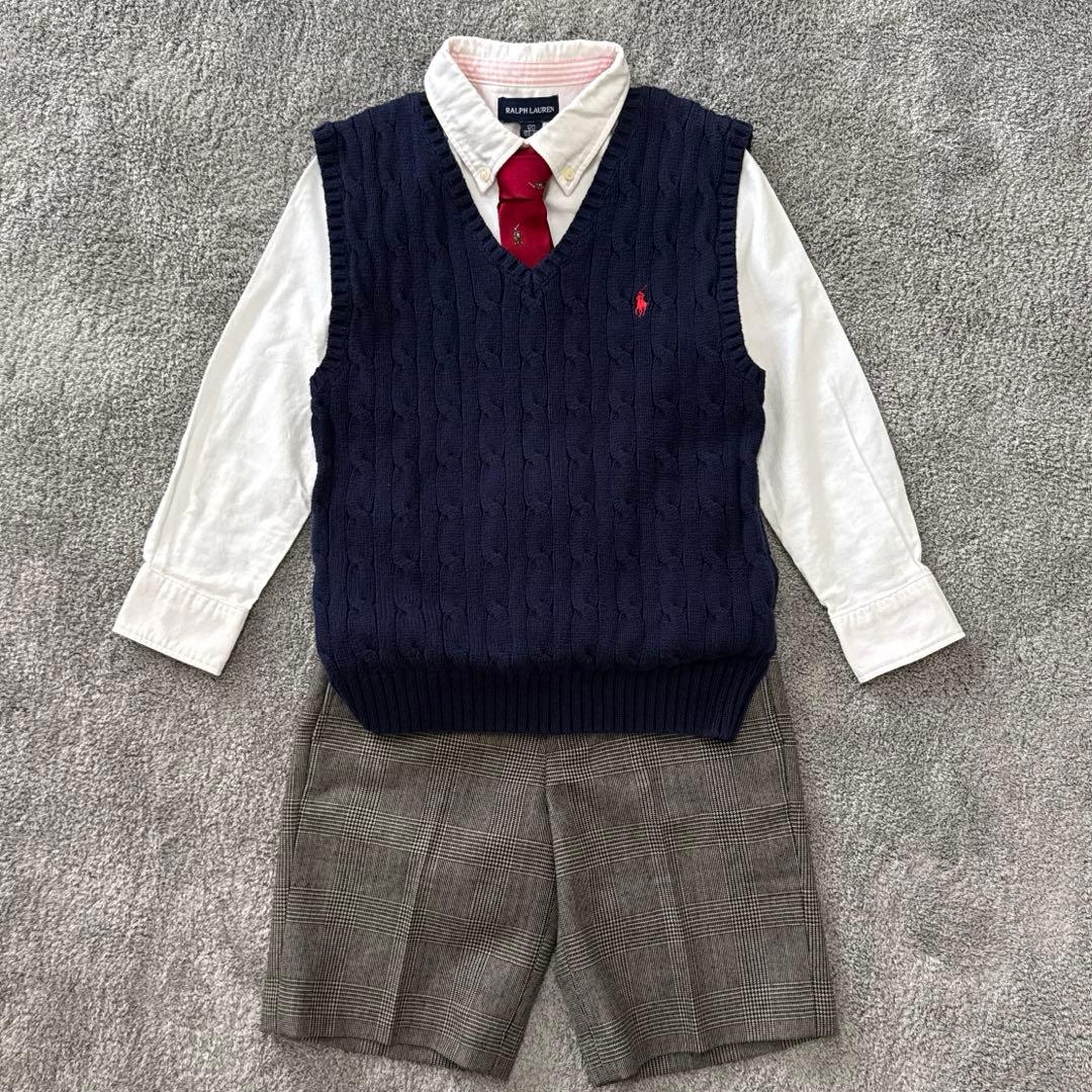 【120】ラルフローレン　キッズフォーマル シャツニットベストパンツ３点セット