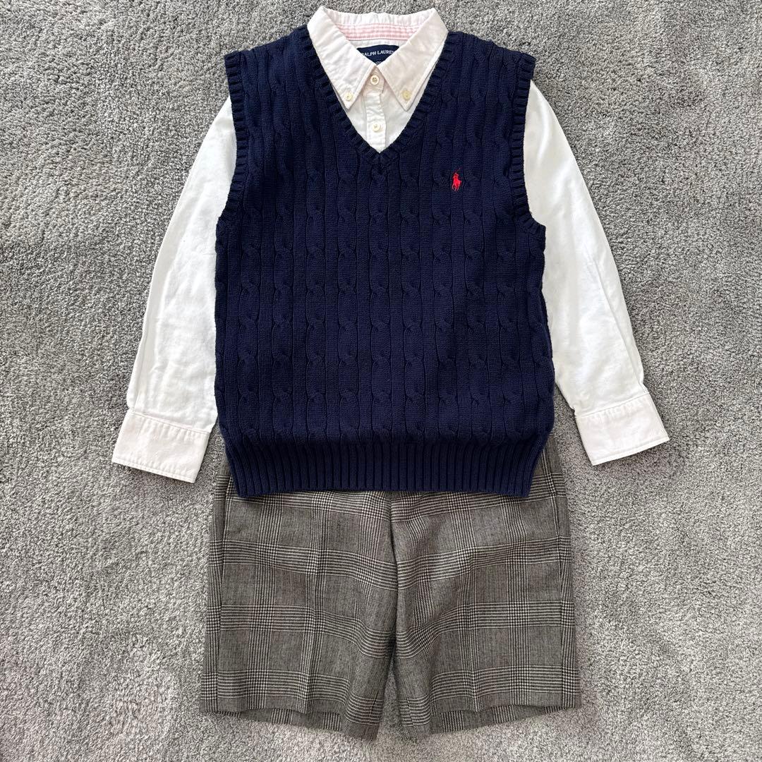 【120】ラルフローレン　キッズフォーマル シャツニットベストパンツ３点セット