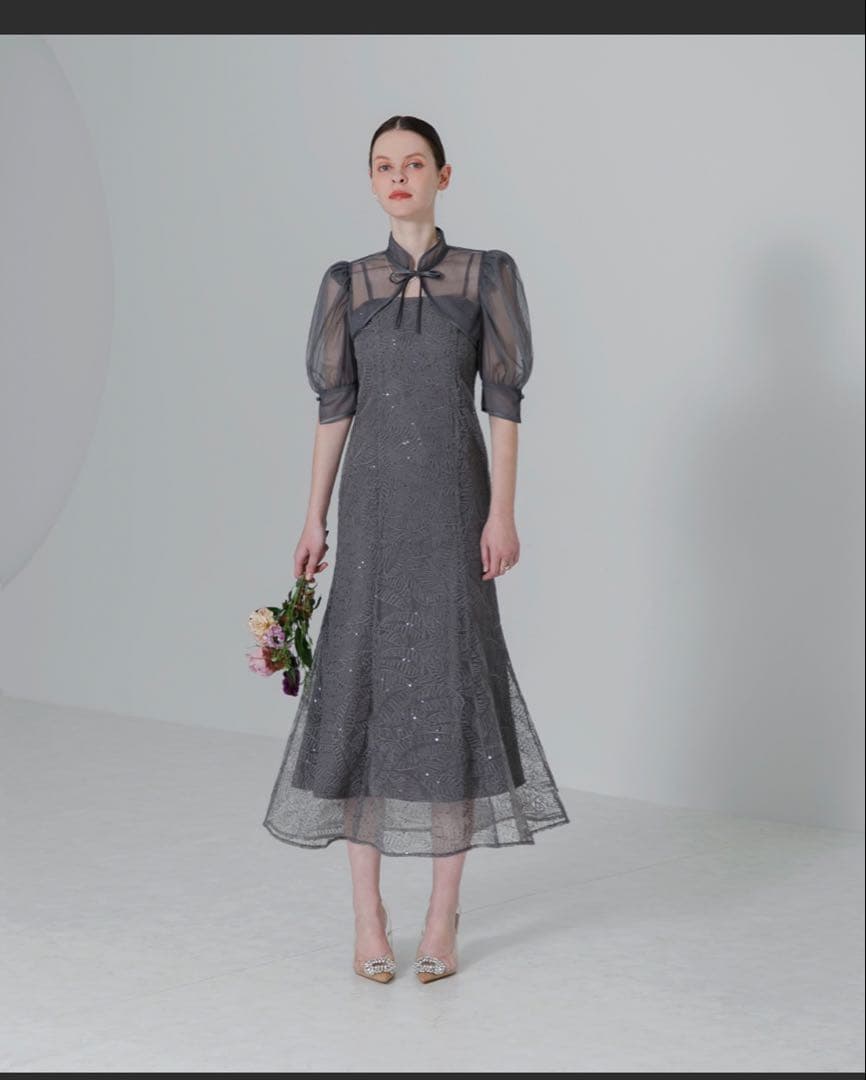 【LEJA】スパンコール刺しゅうボタニカルマーメイドケープボレロ付き