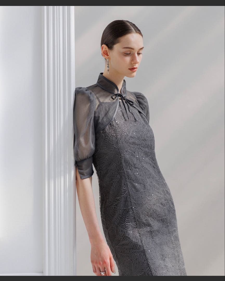 【LEJA】スパンコール刺しゅうボタニカルマーメイドケープボレロ付き