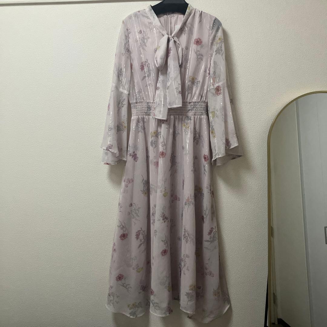 【新品】セルフォード　ボウタイフラワープリントワンピース　ピンク　36