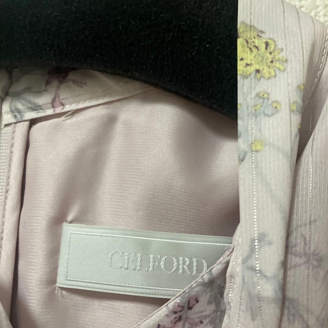 【新品】セルフォード　ボウタイフラワープリントワンピース　ピンク　36